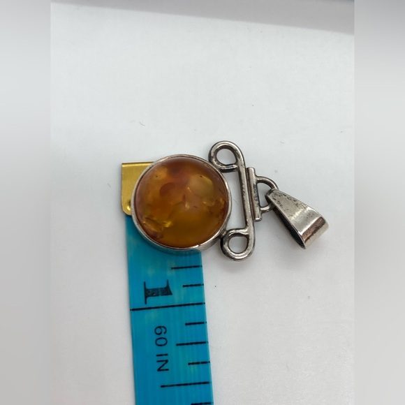 Vtg Sterling & Amber Cabochon Modernist Abstract Pendant 925 Silver | 1.4” x .9” - Picture 12 of 12